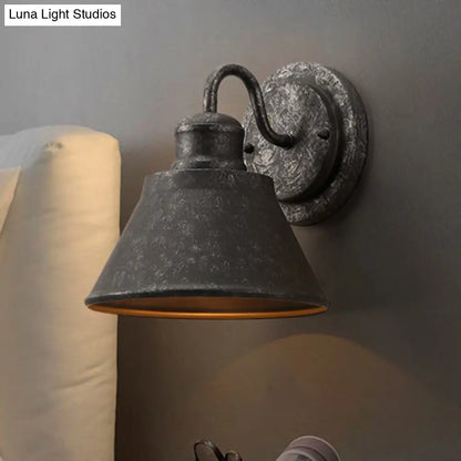 Metal Cone Wall Sconce Antique Silver Finish Hardwired Single Light Fixture Industrial Style for Bedroom Living Room Hallway Entryway