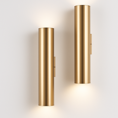 LED Cylindrical Wall Sconce in Gold Finish – Modern Vertical Light Fixture for Bedroom, Dining Room, Hallway – Sleek Metal Tube Accent