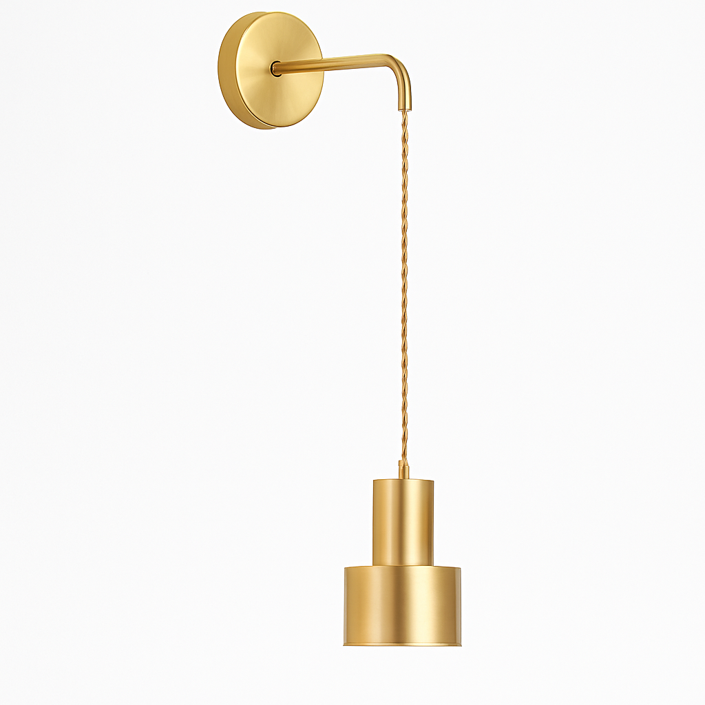 Gold Metal Wall Sconce with Hanging Shade | Modern Iron Fixture for Bedroom, Living Room & Dining | E27 Socket Downlight | Touch Switch