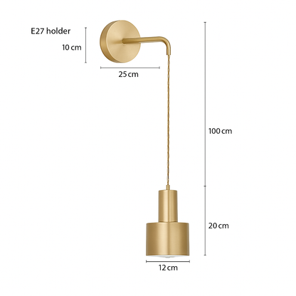 Gold Metal Wall Sconce with Hanging Shade | Modern Iron Fixture for Bedroom, Living Room & Dining | E27 Socket Downlight | Touch Switch