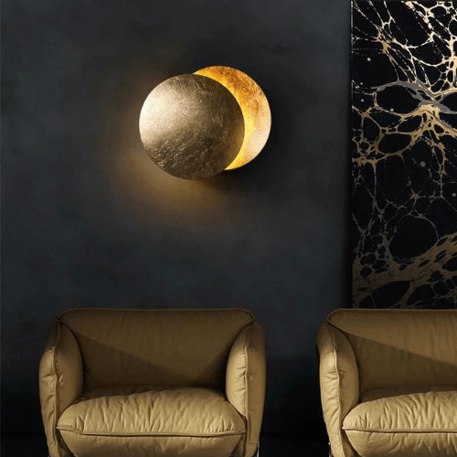 Applique murale Eclipse réglable, disque en métal rotatif de 12 pouces de diamètre, finition noire, éclairage d'ambiance pour chambre, salon, couloir, intérieur