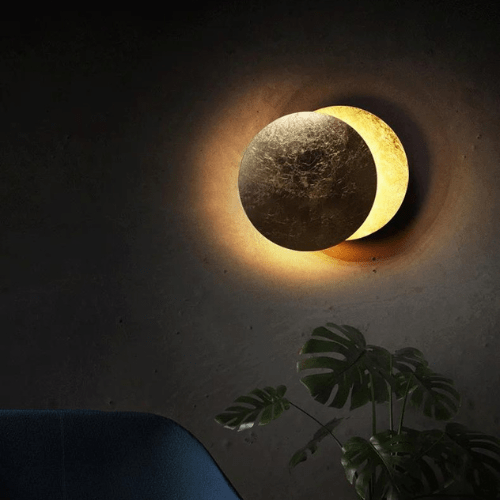 Applique murale Eclipse réglable, disque en métal rotatif de 12 pouces de diamètre, finition noire, éclairage d'ambiance pour chambre, salon, couloir, intérieur