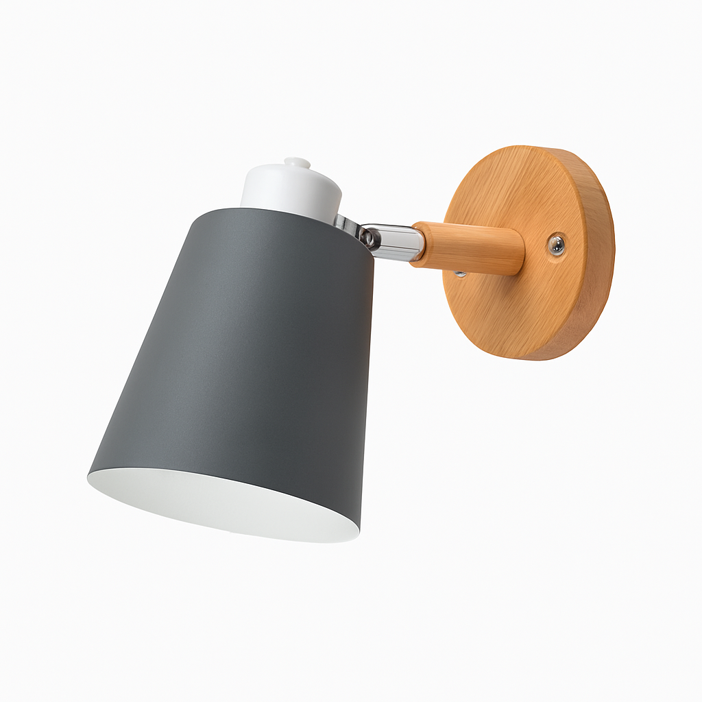 Adjustable Metal Wall Sconce with Wood Bracket & Swivel Shade for Bedroom and Living Room – Modern Nordic LED Light Fixture