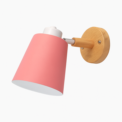 Adjustable Metal Wall Sconce with Wood Bracket & Swivel Shade for Bedroom and Living Room – Modern Nordic LED Light Fixture