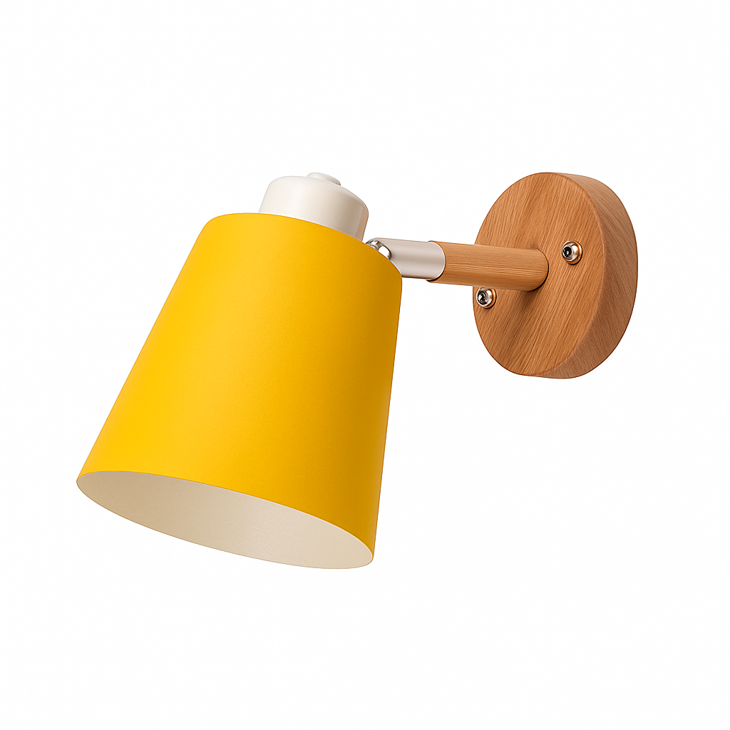 Adjustable Metal Wall Sconce with Wood Bracket & Swivel Shade for Bedroom and Living Room – Modern Nordic LED Light Fixture