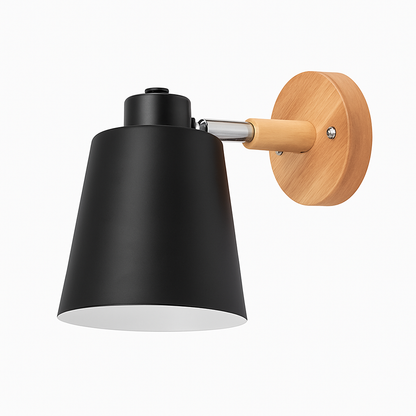 Adjustable Metal Wall Sconce with Wood Bracket & Swivel Shade for Bedroom and Living Room – Modern Nordic LED Light Fixture