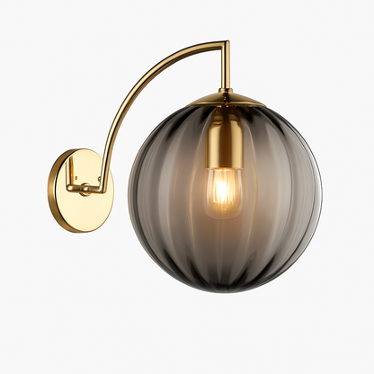 Gold Metal Wall Sconce with Smoked Glass Globe | Modern Wall Light for Living Room Bedroom Bathroom | European Design Wall Mounted Fixture