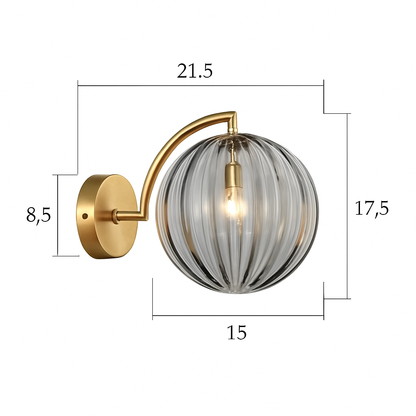 Gold Metal Wall Sconce with Smoked Glass Globe | Modern Wall Light for Living Room Bedroom Bathroom | European Design Wall Mounted Fixture
