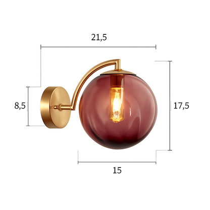 Gold Metal Wall Sconce with Smoked Glass Globe | Modern Wall Light for Living Room Bedroom Bathroom | European Design Wall Mounted Fixture