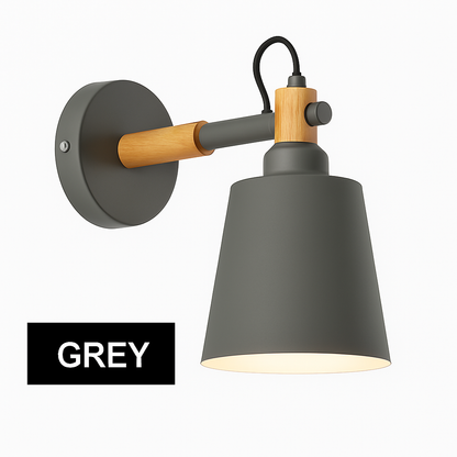 Scandinavian Wood & Metal LED Wall Sconce for Bedroom Living Room Dining Room | Modern Downlight E27 Bulb Included Black White Gray Blue