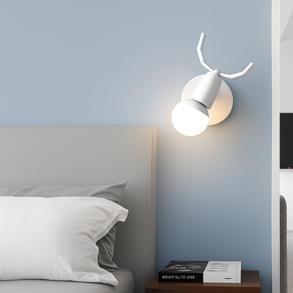 Scandinavian Wood & Metal Sconce E27 Socket 7.5×5×4.7 Inch White Black Antler Branch Reading Light Bedside Hallway Fixture Minimalist Decor