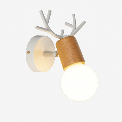 Scandinavian Wood & Metal Sconce E27 Socket 7.5×5×4.7 Inch White Black Antler Branch Reading Light Bedside Hallway Fixture Minimalist Decor