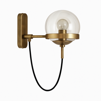 Metal Glass Globe Wall Sconce LED Light Fixture Bedroom Hallway Entryway Modern Minimalist Indoor Lighting Gold Black Finish Home Accent