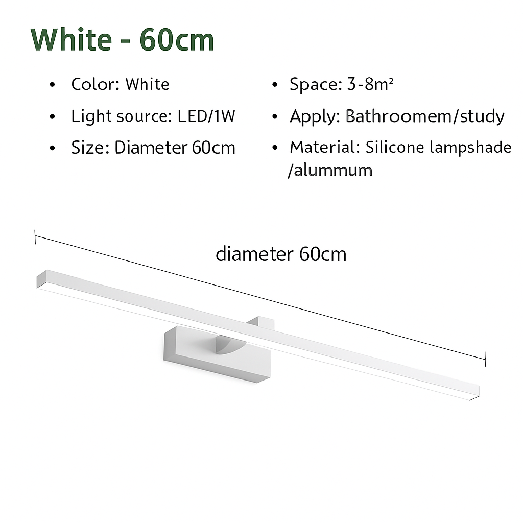 Contemporary Aluminum LED Vanity Light for Bathroom Mirror – 3 Color Temperature Settings, Wall-Mount