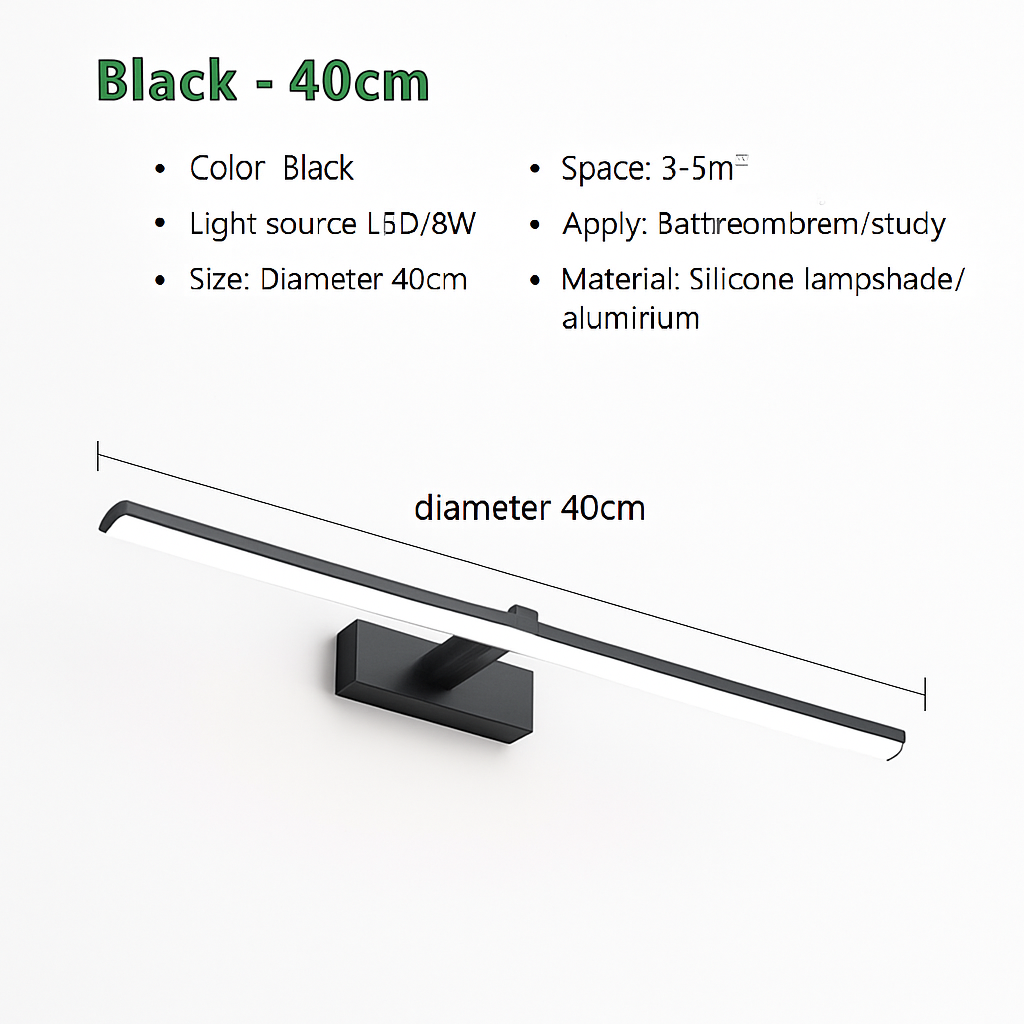 Contemporary Aluminum LED Vanity Light for Bathroom Mirror – 3 Color Temperature Settings, Wall-Mount
