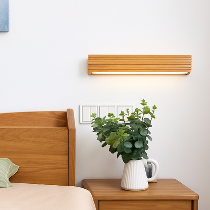Carved Wood LED Wall Sconce Light – Rectangular Modern Ambient Fixture for Bedroom, Living Room, Bathroom – Energy Efficient Integrated