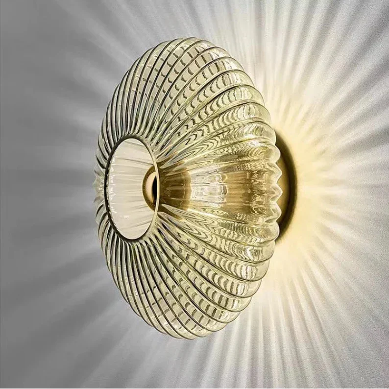 Textured Glass Shell Sconce in Golden Amber Finish for Bedroom Hallway Living Room Accent Lighting