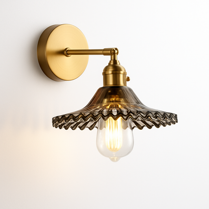 Handcrafted Copper Wall Sconce with Tinted Glass Shade, LED Included, Art Deco Style for Bedroom & Living Room