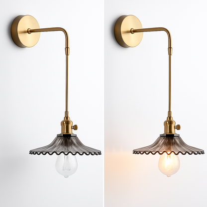 Handcrafted Copper Wall Sconce with Tinted Glass Shade, LED Included, Art Deco Style for Bedroom & Living Room