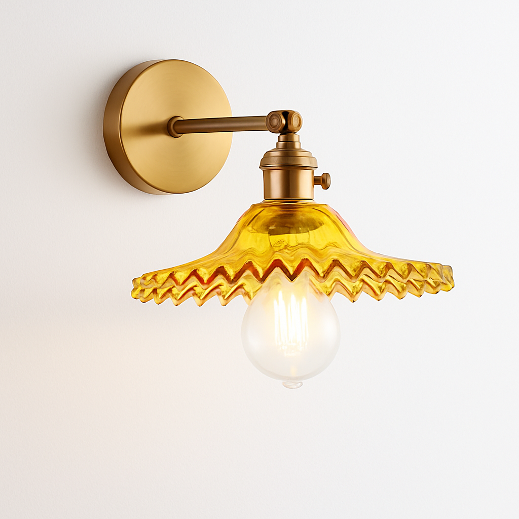Handcrafted Copper Wall Sconce with Tinted Glass Shade, LED Included, Art Deco Style for Bedroom & Living Room