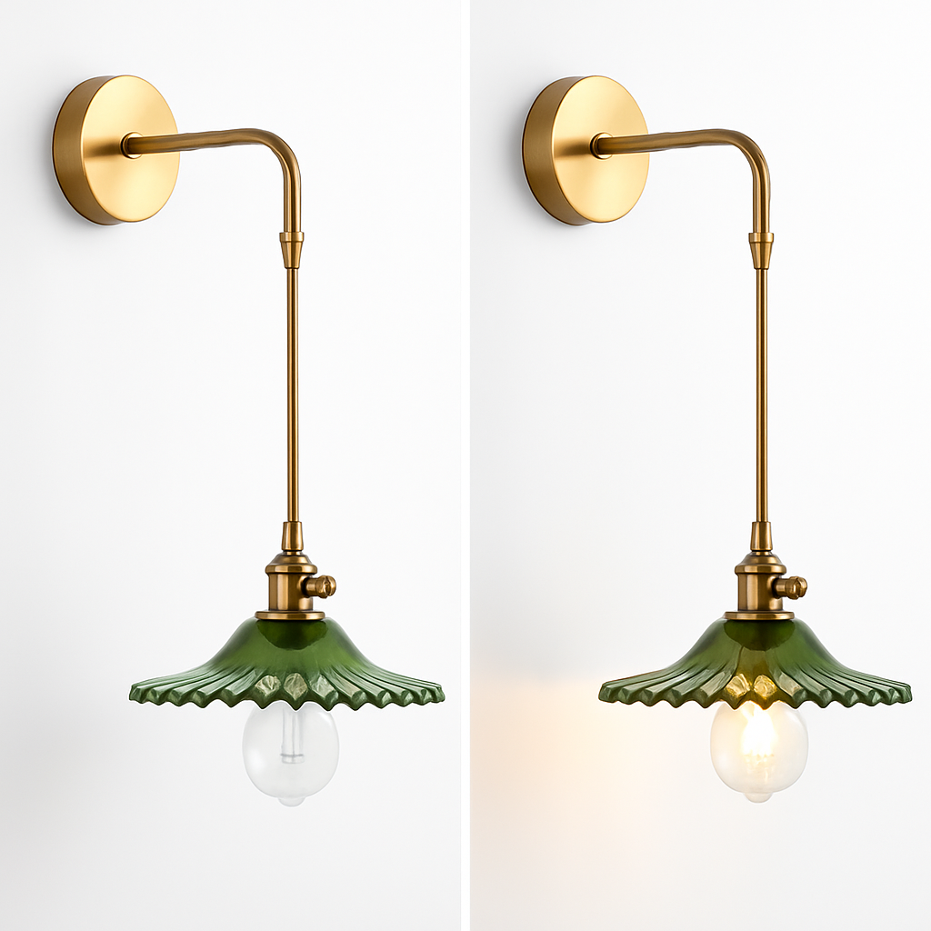 Handcrafted Copper Wall Sconce with Tinted Glass Shade, LED Included, Art Deco Style for Bedroom & Living Room