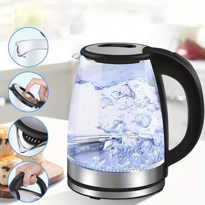Elegant Glass Electric Kettle | 2L Capacity with Rapid Boil & LED Light | Safe Automatic Shut-Off for Effortless Brewing