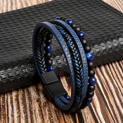 Men's Multi-Strand Magnetic Bracelet – Braided Leather & Beaded Layers for Everyday Style
