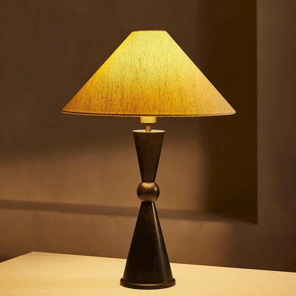 Bronze Iron Accent Lamp with Natural Linen Shade – 21.7 in Height for Nightstands, Console Tables & Entryways – Sculptural Base Design