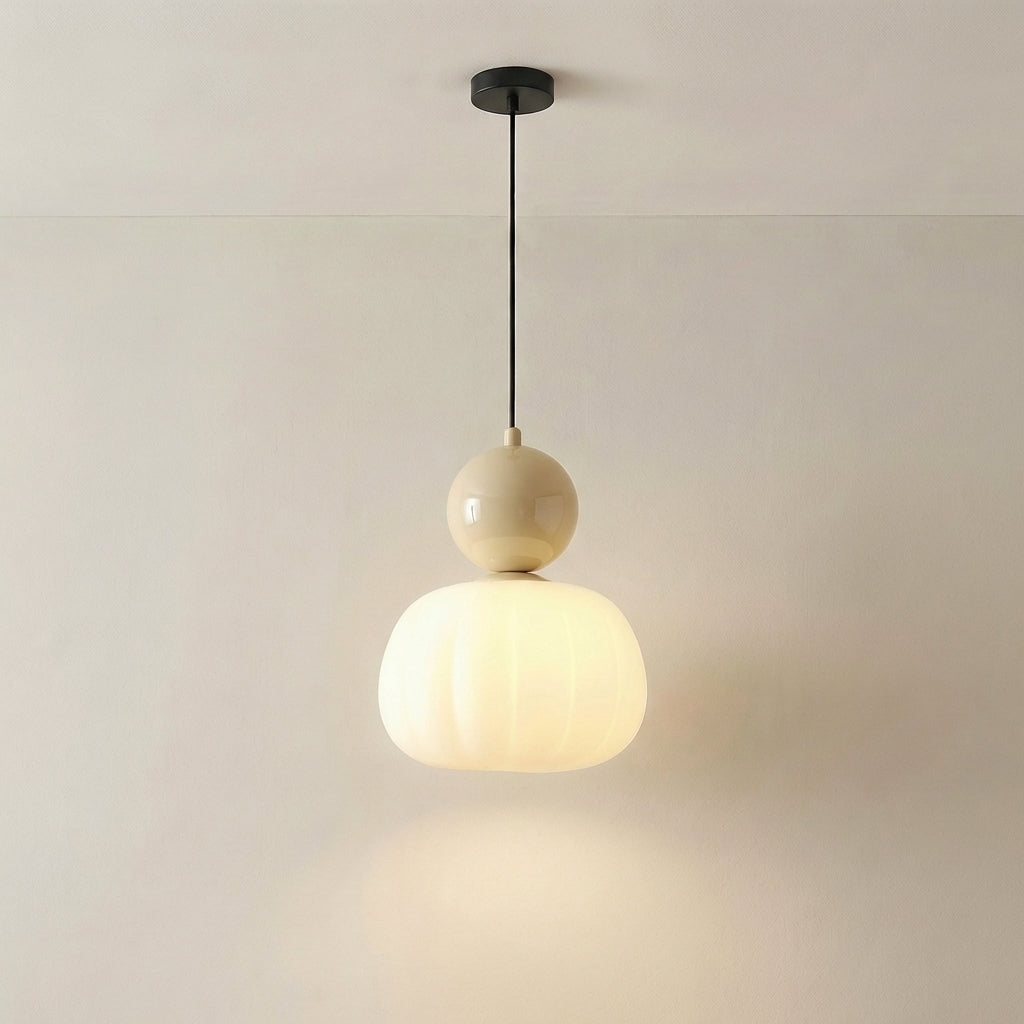 Geometric Art Deco Pendant Light with Warm LED Glow for Dining Room & Kitchen Island – Ribbed Acrylic Shade, Iron Frame, Adjustable Cord
