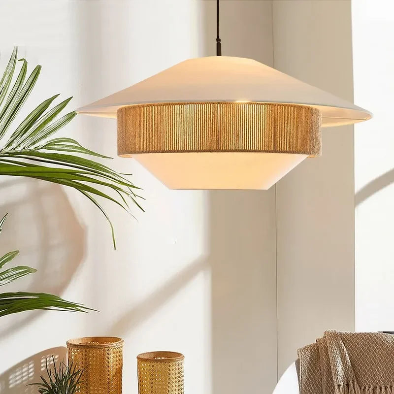 Woven Rattan-Style Hanging Fixture Brown Cotton 20 in Dining Room Bedroom Soft Glow Overhead Japandi Minimalist Living Room Natural Fiber Ce