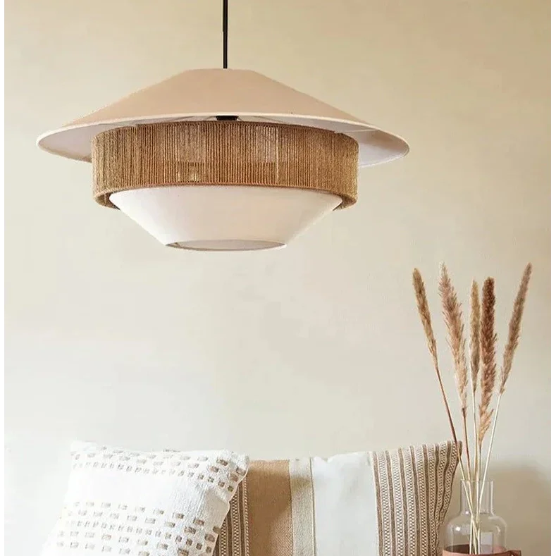 Woven Rattan-Style Hanging Fixture Brown Cotton 20 in Dining Room Bedroom Soft Glow Overhead Japandi Minimalist Living Room Natural Fiber Ce