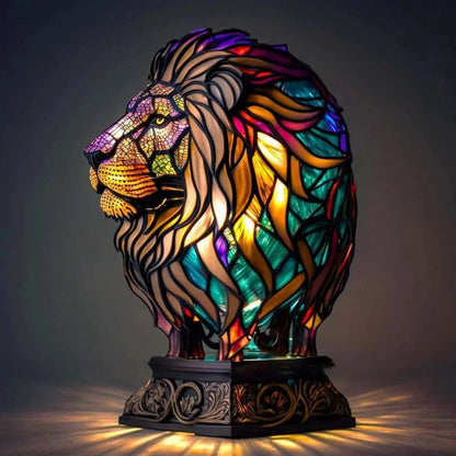 Stained Glass Wildlife Table Lamp Decorative Animal Accent Light Handcrafted Style Illumination for Bedroom Nightstand Living Room Desk