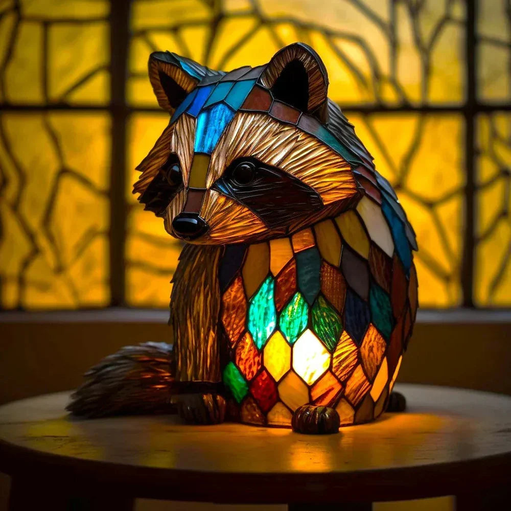 Stained Glass Wildlife Table Lamp Decorative Animal Accent Light Handcrafted Style Illumination for Bedroom Nightstand Living Room Desk
