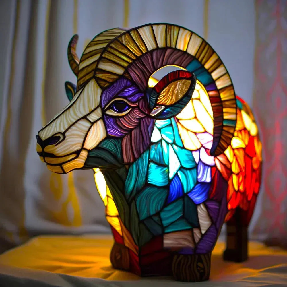 Stained Glass Wildlife Table Lamp Decorative Animal Accent Light Handcrafted Style Illumination for Bedroom Nightstand Living Room Desk