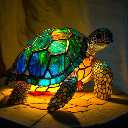 Stained Glass Wildlife Table Lamp Decorative Animal Accent Light Handcrafted Style Illumination for Bedroom Nightstand Living Room Desk