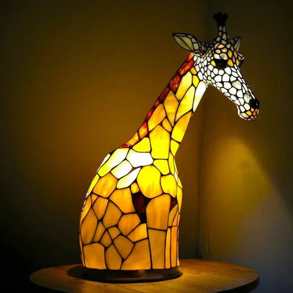 Stained Glass Wildlife Table Lamp Decorative Animal Accent Light Handcrafted Style Illumination for Bedroom Nightstand Living Room Desk