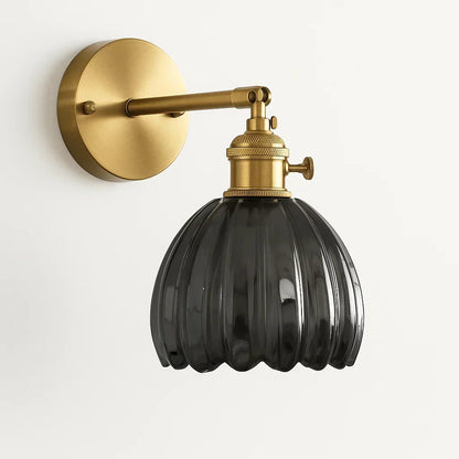 Floral Glass Sconce Brass Arm E27 Socket 7 inch Height Ambient Bedside Fixture for Bedroom Hallway Entry Reading Nook Vintage Tulip-Inspired