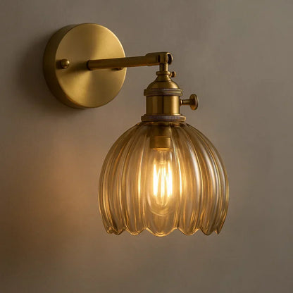 E27 Sconce with Floral Glass Shade – Brass Accent Fixture for Bedside, Entryway & Cozy Rooms – 7 in Height, Vintage-Inspired Design, Fits LE