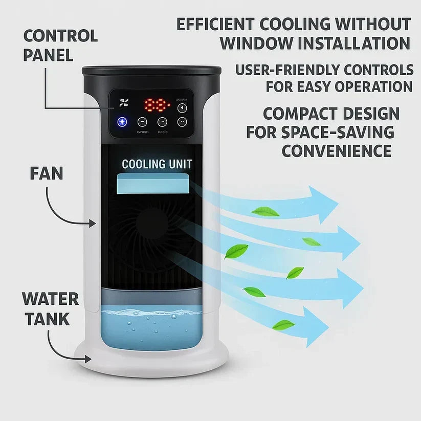 Personal Evaporative Air Cooler with Humidifier 18W Freestanding Fan Tower for Bedroom Dorm Office Desktop Tabletop Rooms