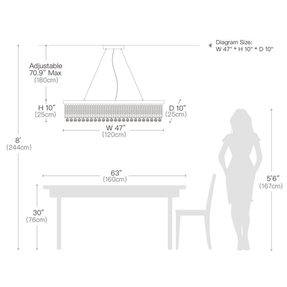 Linear K9 Glass Drop Ceiling Light Fixture for Dining Room & Kitchen – Chrome Finish