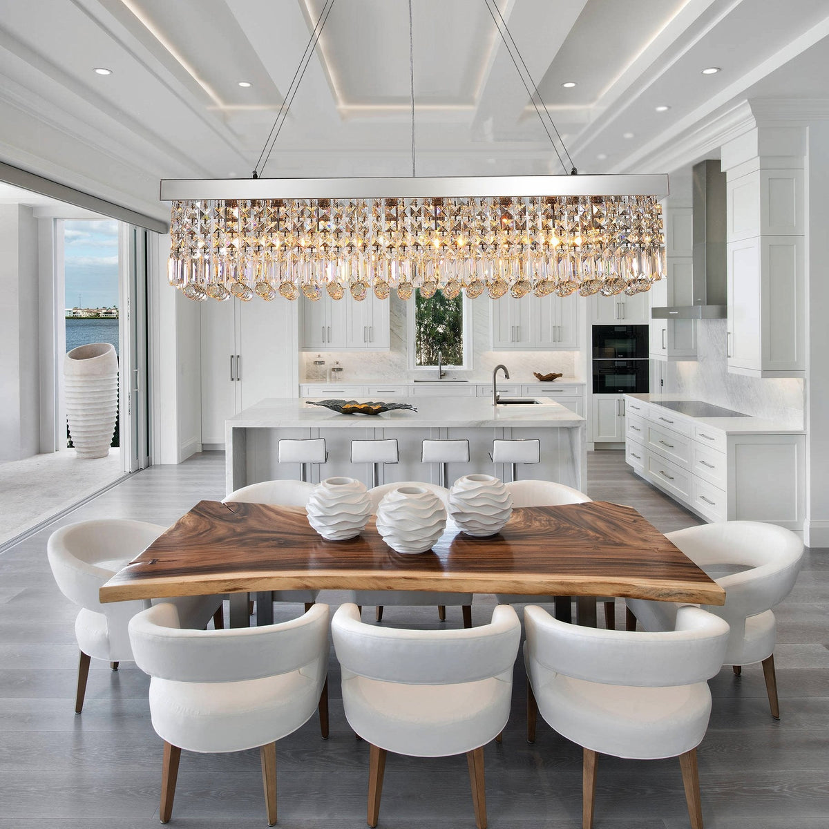 Linear K9 Glass Drop Ceiling Light Fixture for Dining Room & Kitchen – Chrome Finish