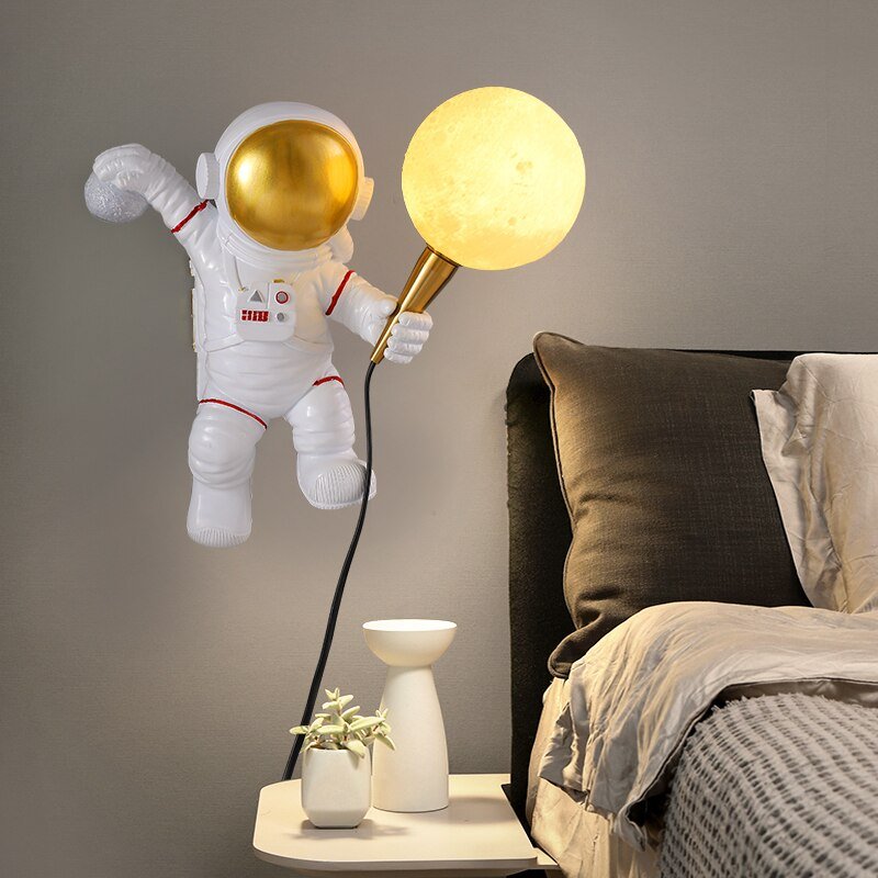 Space Explorer Resin Night Light 14 Inches Levitating Spaceman LED Accent Lamp for Bedroom Desk Nightstand Cosmic Room Decor
