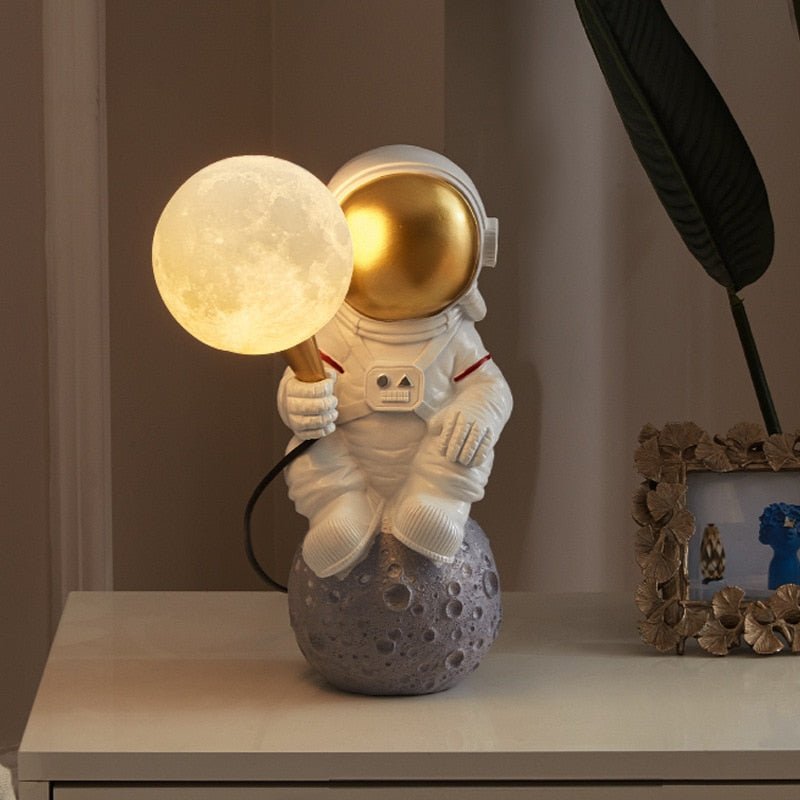 Space Explorer Resin Night Light 14 Inches Levitating Spaceman LED Accent Lamp for Bedroom Desk Nightstand Cosmic Room Decor