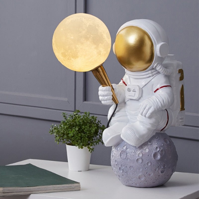 Space Explorer Resin Night Light 14 Inches Levitating Spaceman LED Accent Lamp for Bedroom Desk Nightstand Cosmic Room Decor