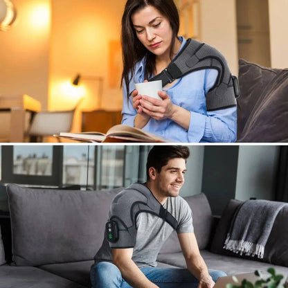Heated Shoulder Brace with Vibration Massage & Adjustable Support Wrap for Pain Relief