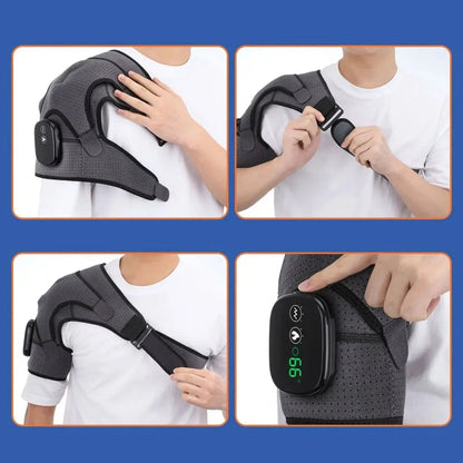 Heated Shoulder Brace with Vibration Massage & Adjustable Support Wrap for Pain Relief