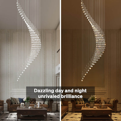 Cascading Crystal Fixture Chrome Finish GU10 Dimmable for Tall Foyers Stairwells Double-Height Rooms Adjustable Height Hanging Light