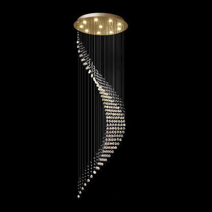 Cascading Crystal Pendant Light Fixture Adjustable Chrome Hanging Lamp for Entryway Stairwell High Ceiling Rooms with Raindrop Prisms