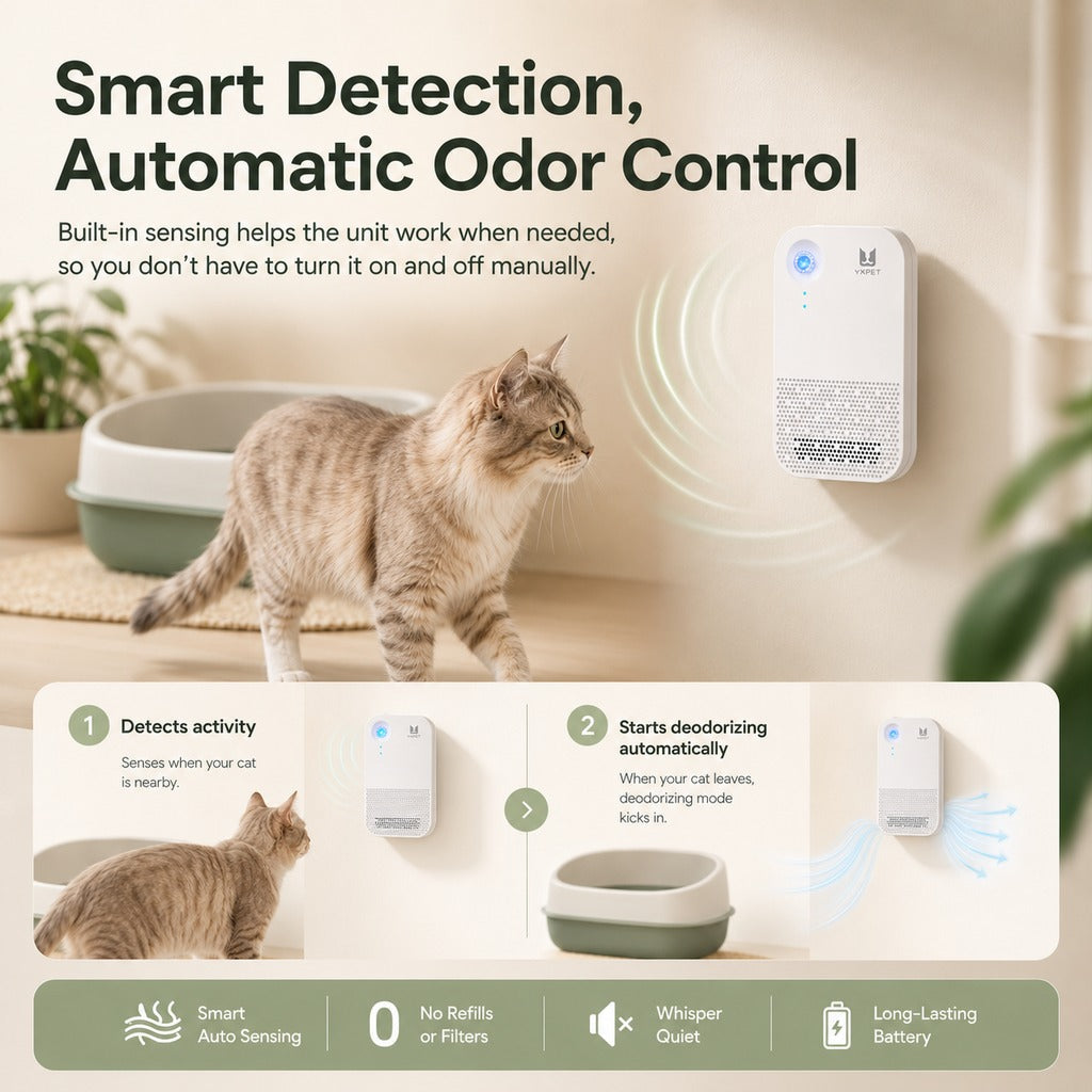 Ortekor Smart Litter Box Odor Control Deodorizer for Cats - Cordless Auto-Sensing Pet Odor Purifier