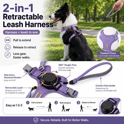 Ortekor 2-in-1 Retractable Dog Harness for Daily Walks - Built-In Leash Vest with Auto-Stop Control for Small & Medium Dogs